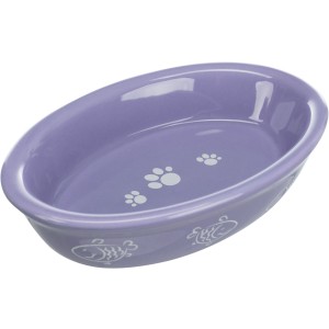 Castron Ceramic Oval pentru Pisici, 0.2 l/15 x 10 cm, Diverse Culori