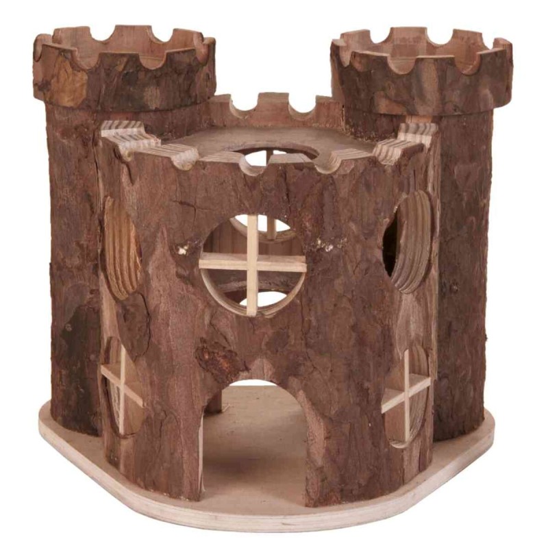 Casuta Castel pentru Hamsteri, Matti, Lemn, 19 x 14 x 15 cm, Maro