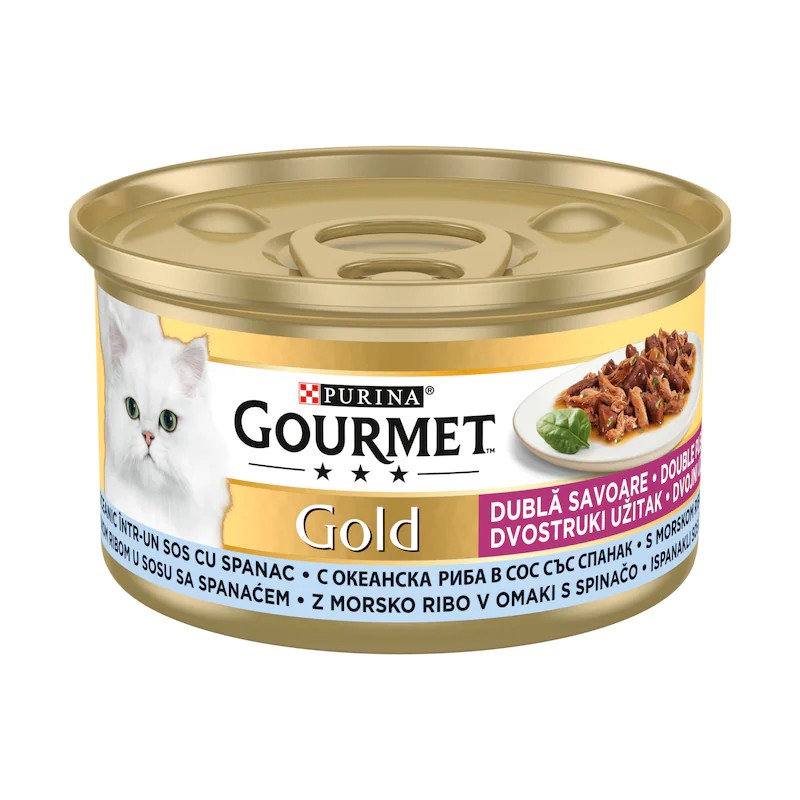 Gourmet Gold cu Peste Oceanic si Spanac, 85 g