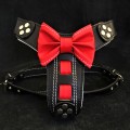 Ham Bowtie-Papion, Piele Naturala, Negru/Rosu, Produs Redus, Marime S