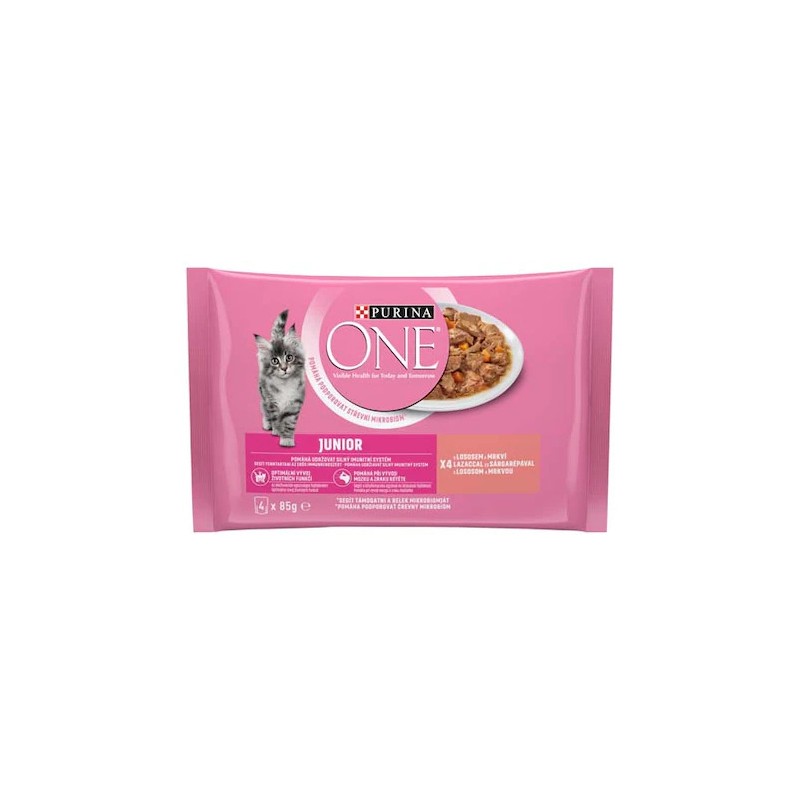 Hrana Umeda One pentru Pisici Junior, cu Somon si Morcovi, 4 x 85 g