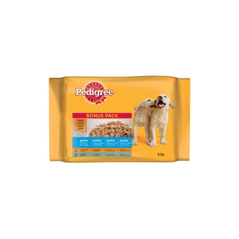 Hrana Umeda pentru Caini, Pedigree Junior, Pui si Vita, 4 x 100 g