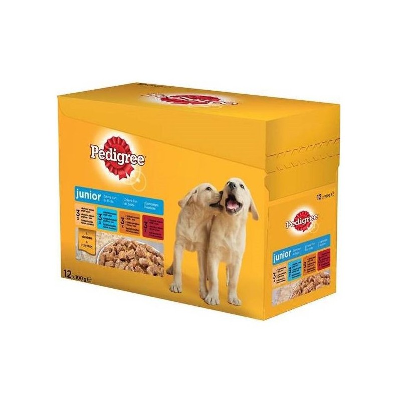 Hrana Umeda pentru Caini, Pedigree Junior, Selectii de Carne cu Orez In Aspic, 12 x 100 g