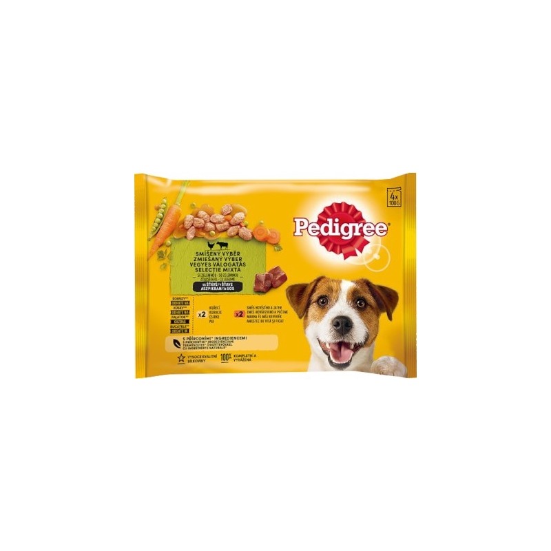 Hrana Umeda pentru Caini, Pedigree Vital Adult, Pui/Vita si Legume In Sos, 4 x 100 g