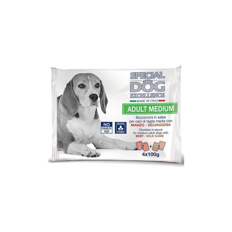 Hrana Umeda pentru Caini, Special Dog Excellence, Adult Medium, Vita si Vanat, 4 x 100 g