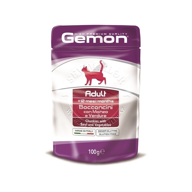 Hrana Umeda Pentru Pisici, Gemon Adult, Cu Vita/Legume, 100 g	