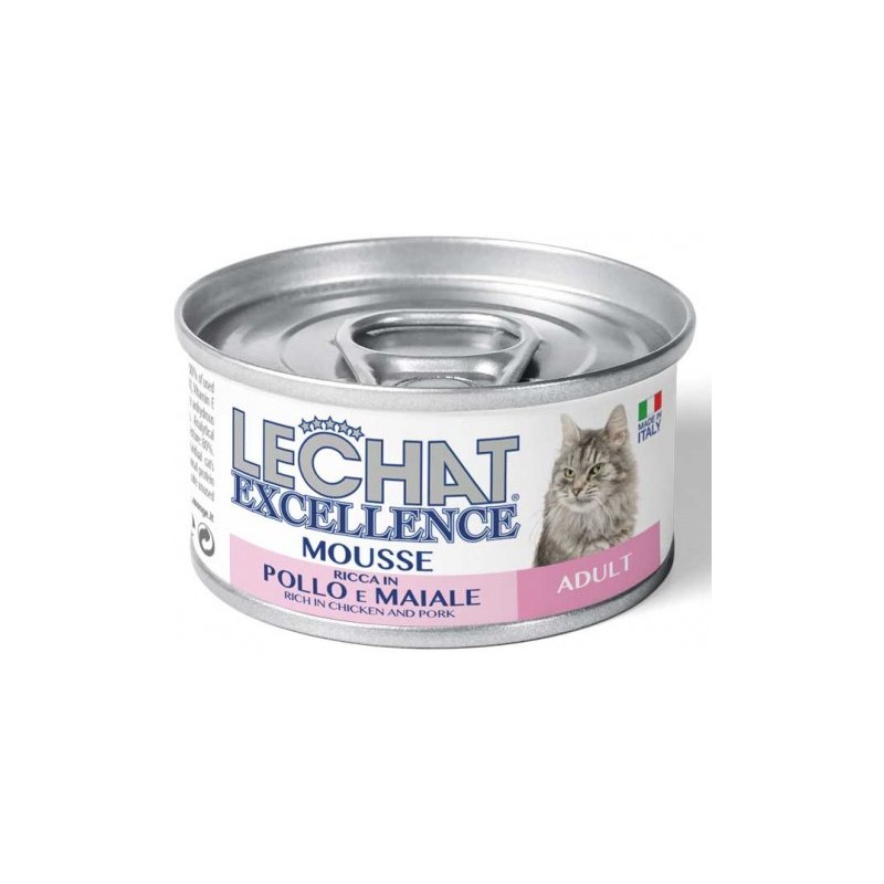 Hrana Umeda Pentru Pisici, LeChat Excellence Adult, Mousse Cu Pui/Porc, 85 g	
