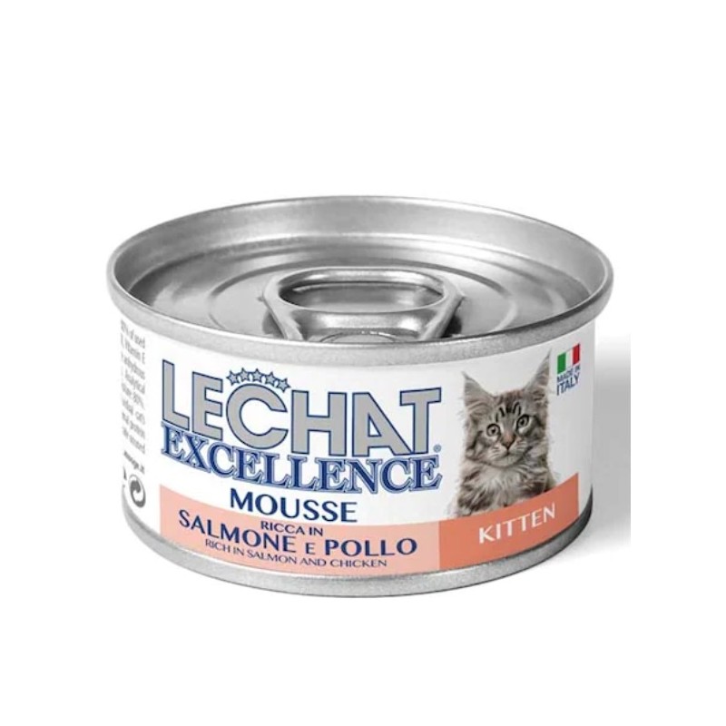 Hrana Umeda Pentru Pisici, LeChat Excellence Kitten Junior, Mousse Cu Somon/Pui, 85 g	