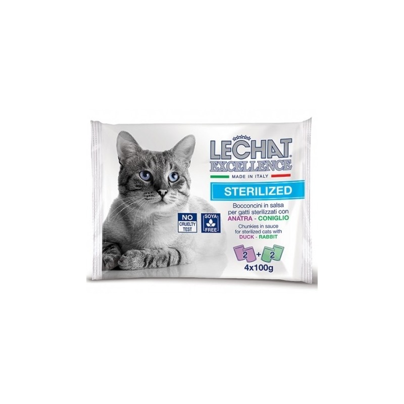 Hrana Umeda pentru Pisici, LeChat Excellence Steril, cu Rata/Iepure In Sos, 4 x 100 g	