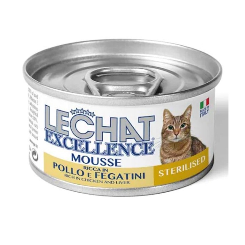 Hrana Umeda Pentru Pisici, LeChat Excellence Steril, Mousse Cu Pui/Ficat, 85 g	