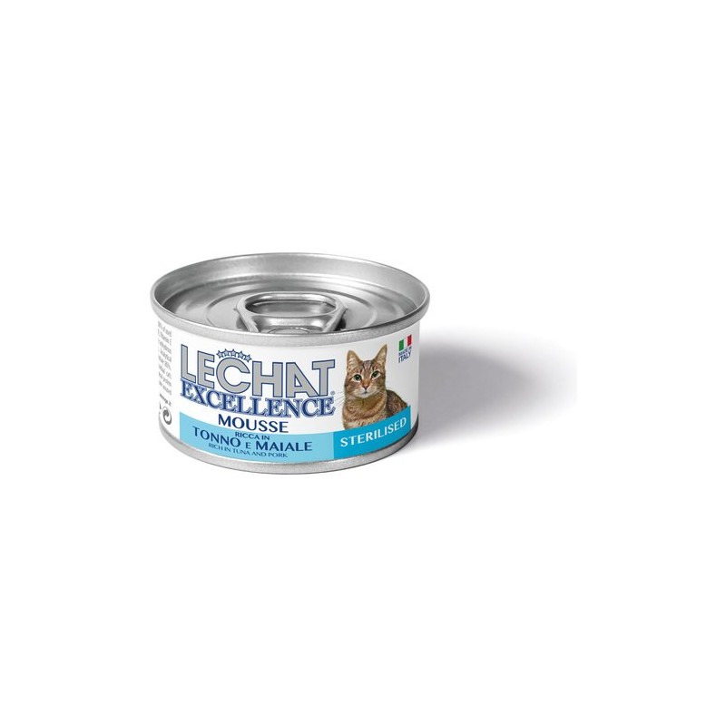 Hrana Umeda Pentru Pisici, LeChat Excellence Steril, Mousse Cu Ton/Porc, 85 g	