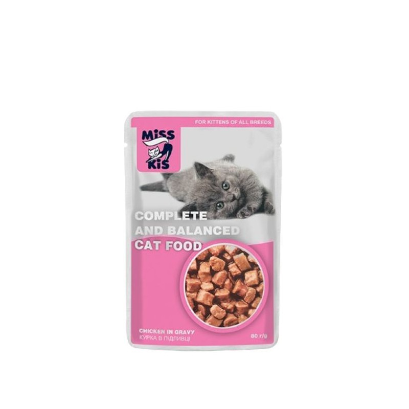 Hrana Umeda Pentru Pisici, Miss Kis Kitten&Junior, Cu Pui In Sos, 80 g