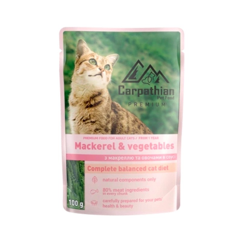 Hrana Umeda Pentru Pisici, Premium Adult, Cu Macrou Si Legume, 100 g	