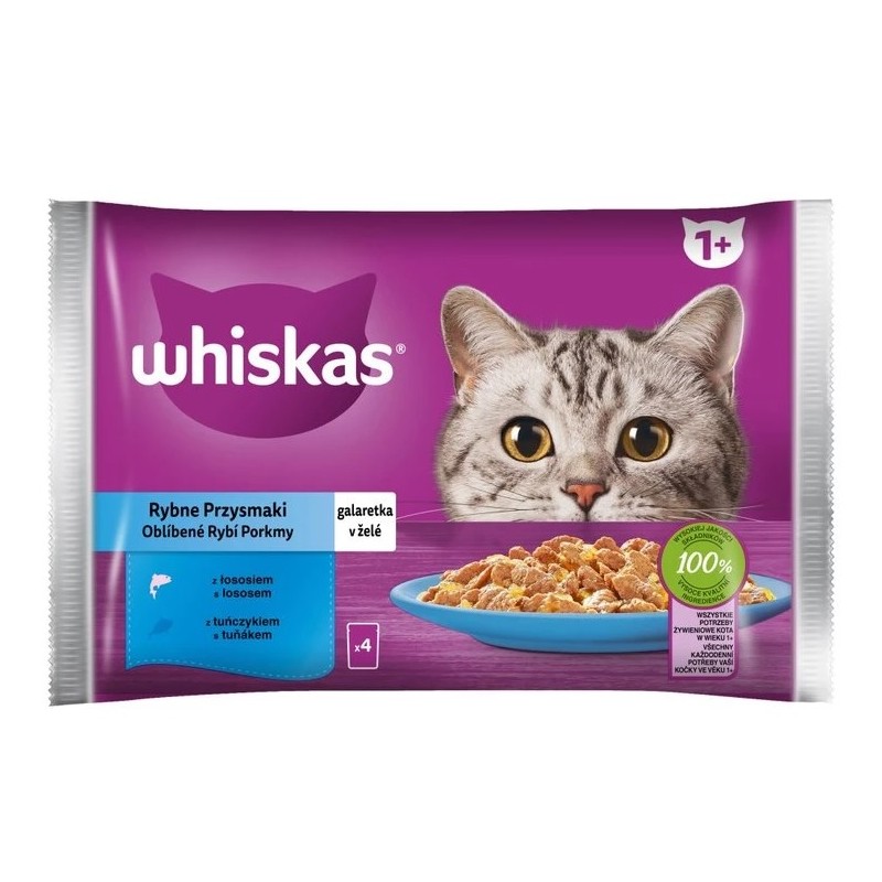 Hrana Umeda pentru Pisici, Whiskas Adult, Selectii din Peste In Aspic, 4 x 85 g