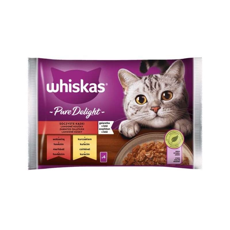 Hrana Umeda pentru Pisici, Whiskas Pure Delight Adult, cu Vita/Pui, 4 x 85 g