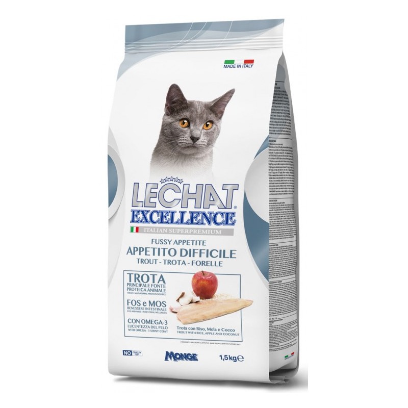 Hrana Uscata Pentru Pisici, LeChat Excellence Appetito Difficile, Cu Pastrav, 1.5 kg	