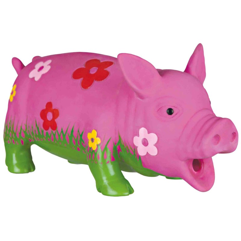 Jucarie Pentru Caini, Porc Cu Flori, Latex, Cu Sunet, 22 cm