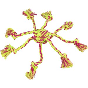 Jucarie Pentru Caini, Sfoara Cu Minge Tesuta, 7 cm, Lime/Roz