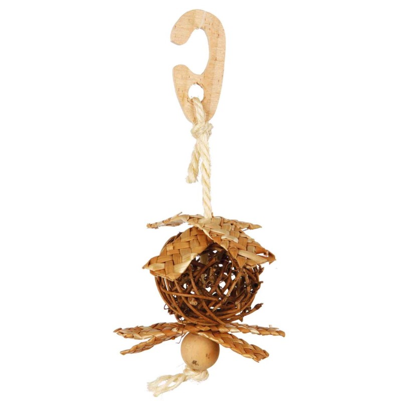 Jucarie pentru Pasari, Minge de Rachita cu Sfoara de Sisal, 5.5 x 15 cm