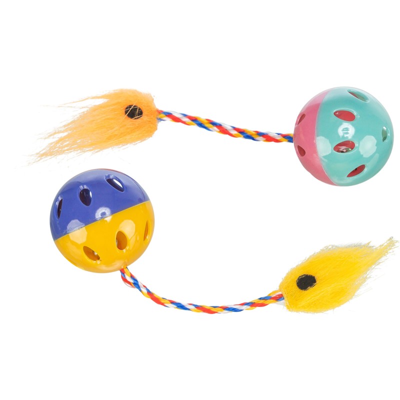 Jucarie Pentru Pisici, Set 2 X Mingi Zornaitoare Cu Codite , 4 cm
