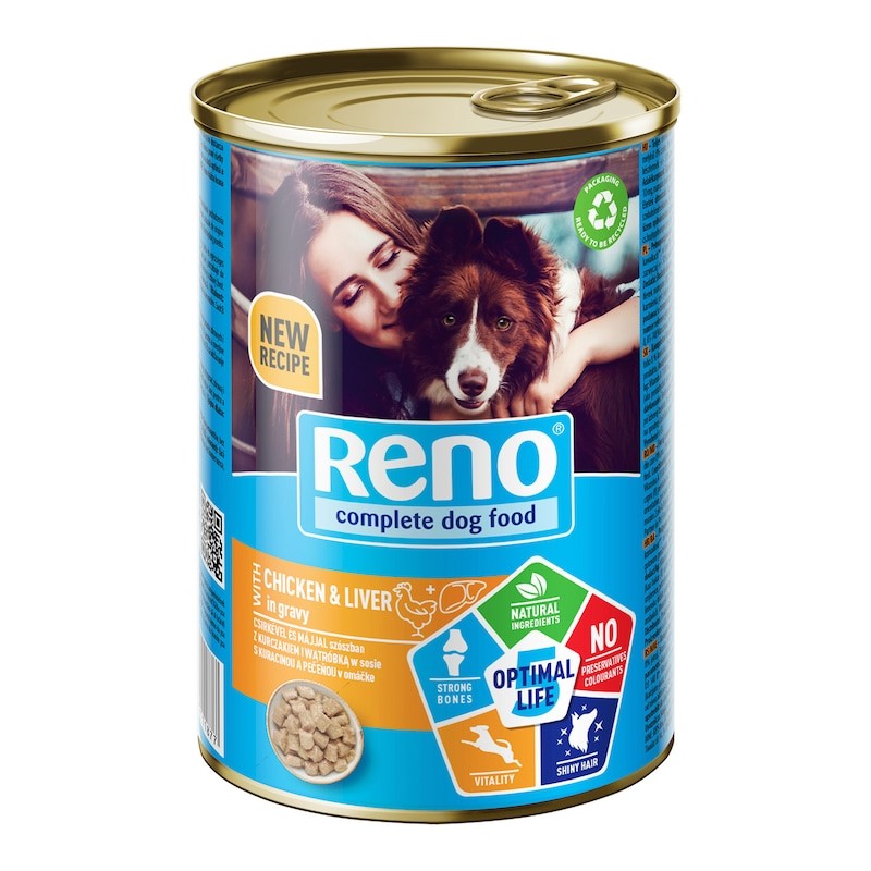 Hrana Umeda Pentru Caini, Reno, cu Pui si Ficat, 415g