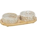 Set 2 Castroane Ceramice cu Suport din Bambus, Alb/Maro, Dimensiune ø 16 cm/39 x 8 x 20 cm/2 x 0.8 l