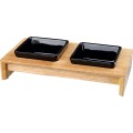 Set 2 Castroane Ceramice cu Suport Lemn, Negru/Maro Deschis, 2 buc