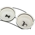 Set 2 Castroane Ceramice cu Suport Metalic, Alb/Negru, Dimensiune ø 13 cm/27 x 7 x 14 cm/2 x 0.25 l