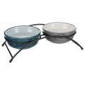 Set 2 Castroane Ceramice cu Suport Metalic, Petrol/Gri, 2 buc, Dimensiune ø 13 cm/27 x 8 x 13 cm/2 x 0.25 l