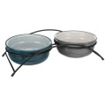 Set 2 Castroane Ceramice cu Suport Metalic, Petrol/Gri, 2 buc, Dimensiune ø 15 cm/32 x 9 x 16 cm/2 x 0.6 l