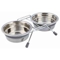 Set 2 Castroane Inox cu Suport Metalic, Gri, 2 buc, Dimensiune ø 13 cm/27 x 6 x 15 cm/2 x 0.45 l