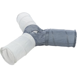 Tunel de Joaca pentru Pisici, cu 4 Intrari, Nailon, 3/22 x 50 cm, Gri Inchis/ Gri Deschis