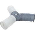 Tunel de Joaca pentru Pisici, cu 4 Intrari, Nailon, 3/22 x 50 cm, Gri Inchis/ Gri Deschis