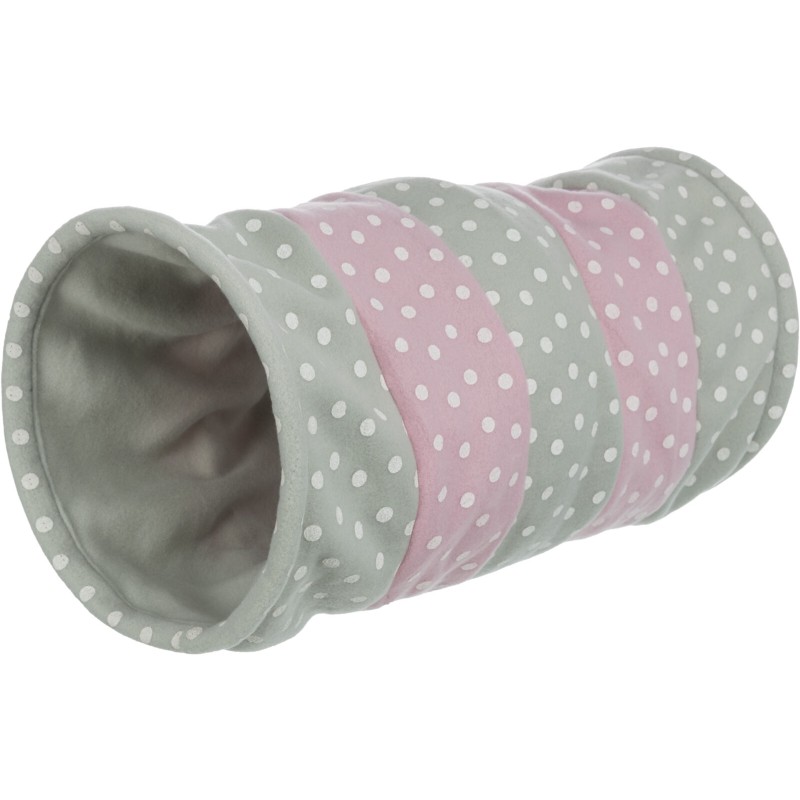 Tunel de Joaca pentru Pisici, cu Folie Fosnitoare, Fleece, 25 x 50 cm, Gri/Roz