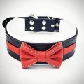 Zgarda Bowtie-Papion, Piele Naturala, Diverse Culori, Culoare Negru/Rosu, Produs Redus, Marime S