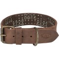 Zgarda cu Nituri Rustice, Piele, Maro Inchis, Marime L: 47-54 cm/40 mm