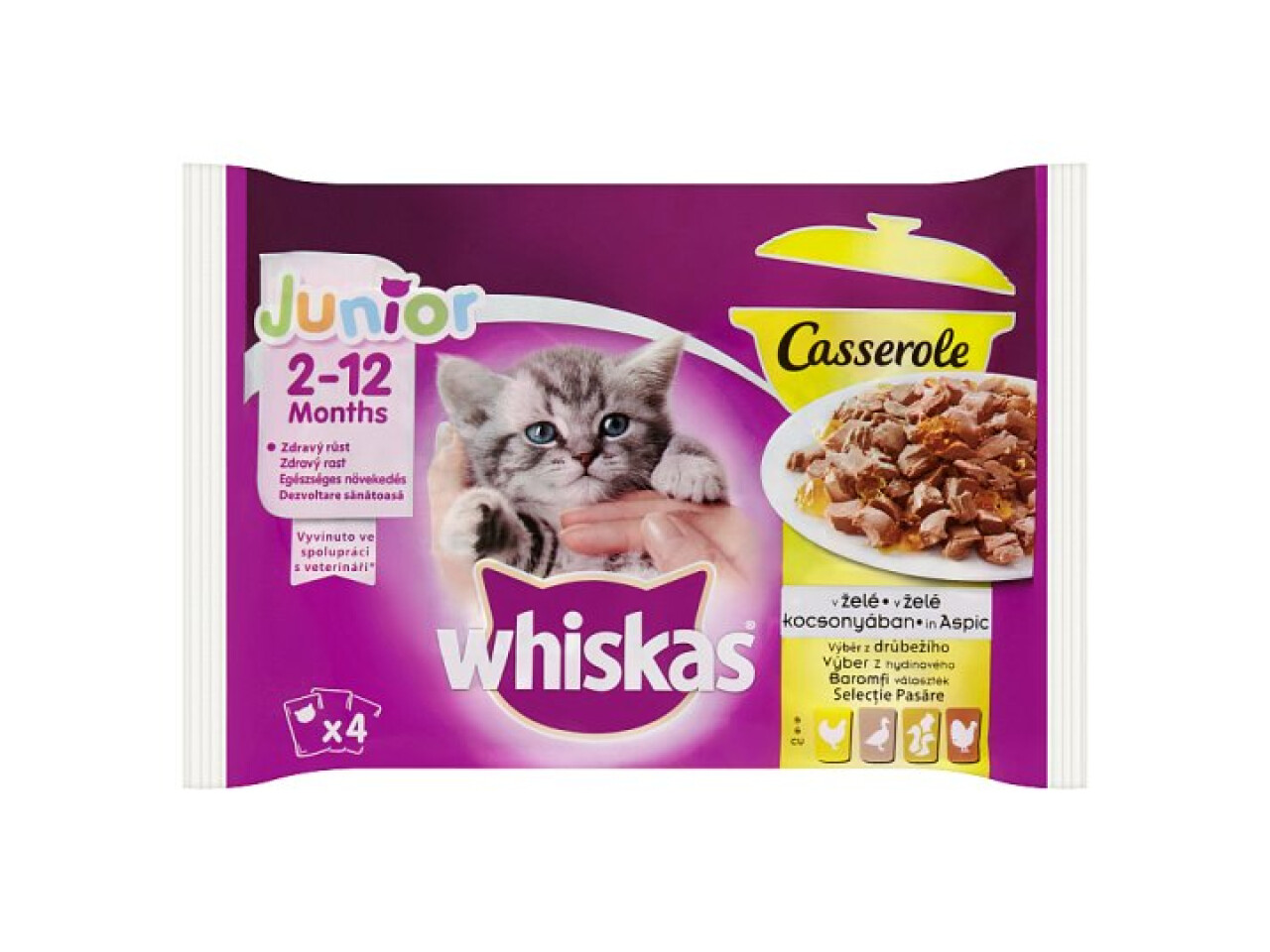 Hrana Umeda Pentru Pisici Whiskas Junior Casserole, Selectii De Pasare In Aspic, 4x85 g ExoticK