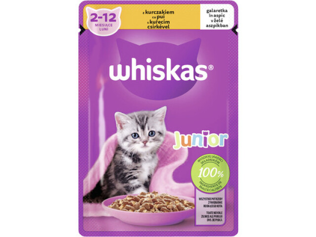 Hrana Umeda Pentru Pisici, Whiskas Junior, Pui In Aspic, 85 g