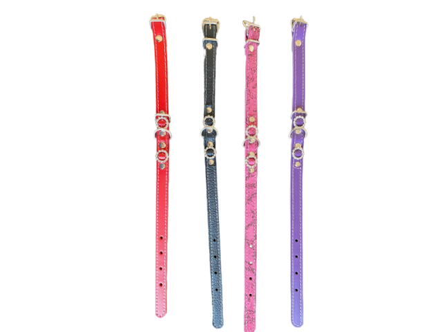 Zgarda Piele Naturala cu Strasuri, Diverse Culori, 15 mm x 37 cm