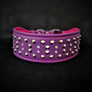 Zgarda Crystal, Piele Naturala, L, Violet/Roz