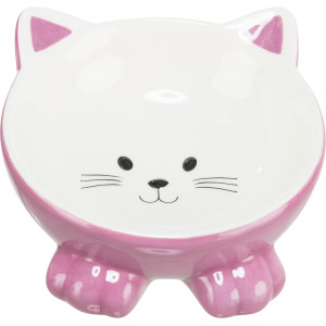 Castron Ceramic Pentru Pisici, Ridicat, Forma Ergonomica, 0.15 l/14 cm, Diferite Culori, 24807