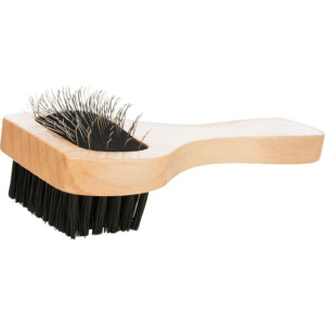 L(-22%)Perie Tesala Dubla Soft, Maner Lemn/Peri Metalici Si Sintetici, 6x13 cm, 2359