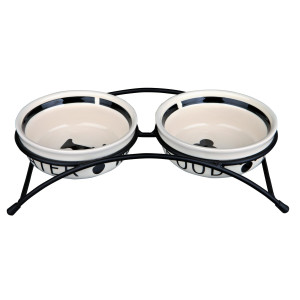 Set 2 Castroane Ceramice Cu Suport Metalic, 2x0.25 l/13 cm/27x7x14 cm, Alb/Negru, 24640