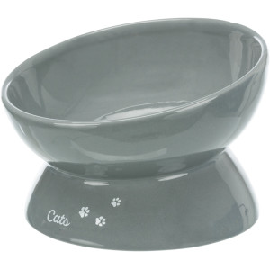 Castron Ceramic Pentru Pisici, XXL, Ridicat, Forma Ergonomica, 0.35 l/17 cm, Gri, 24805