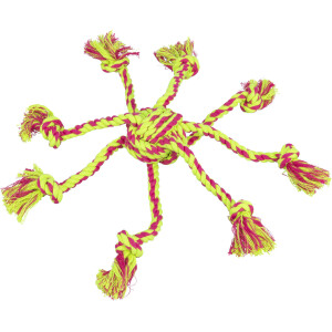 Jucarie Pentru Caini, Sfoara Cu Minge Tesuta, 7 cm, Lime/Roz, 32650	