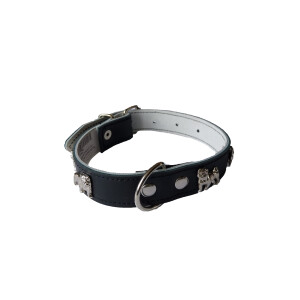 Zgarda Piele Naturala, cu Accesorii Bulldog, 25 mm x 40 cm, Negru
