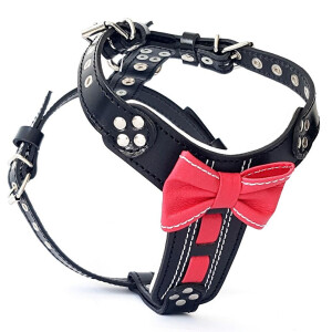 Ham Bowtie-Papion, Piele Naturala, S: 40-73 cm, Negru/Rosu, pentru Pug, Bulldog, Jack Russel, etc
