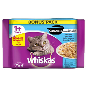 Hrana Umeda Pentru Pisici, Whiskas Casserole, Adult, Selectie De Peste In Aspic, 4x85 g