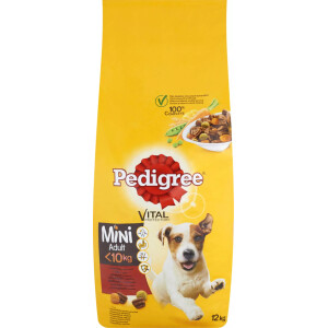 Hrana Uscata Pentru Caini, Pedigree Mini Adult, Talie Mica, Vita Si Legume, 12 kg	