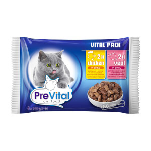 Hrana Umeda Pentru Pisici, Prevital Vital Pack, Cu Pui/Vitel, 4x100 g	